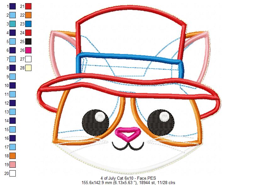 Cat 4th of July - ITH Project - Machine Embroidery Design