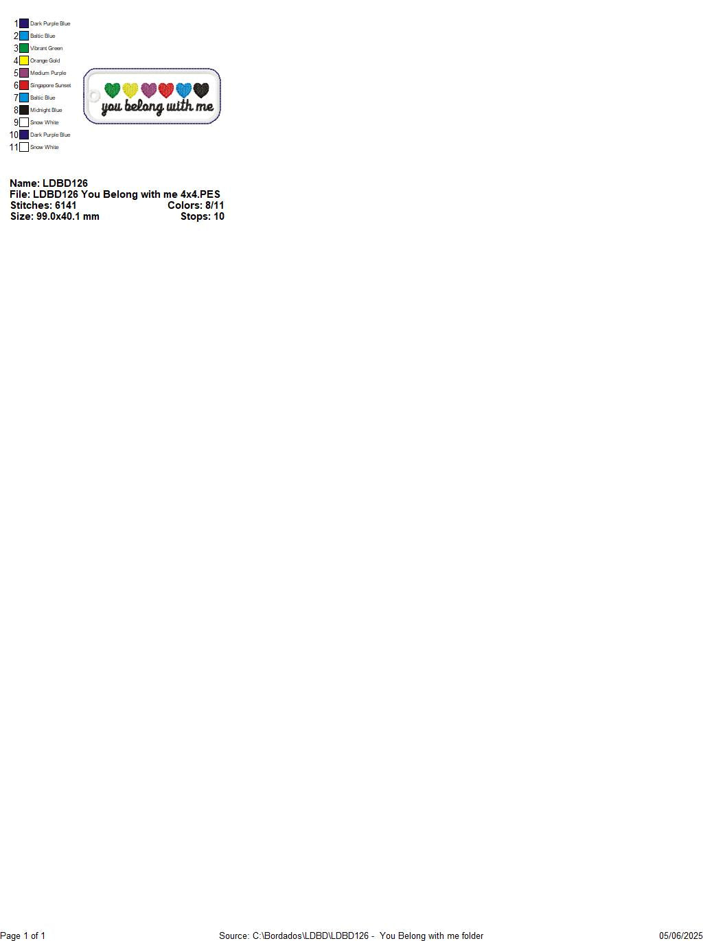 You Belong With Me Hearts Tag - ITH Project - Machine Embroidery Design