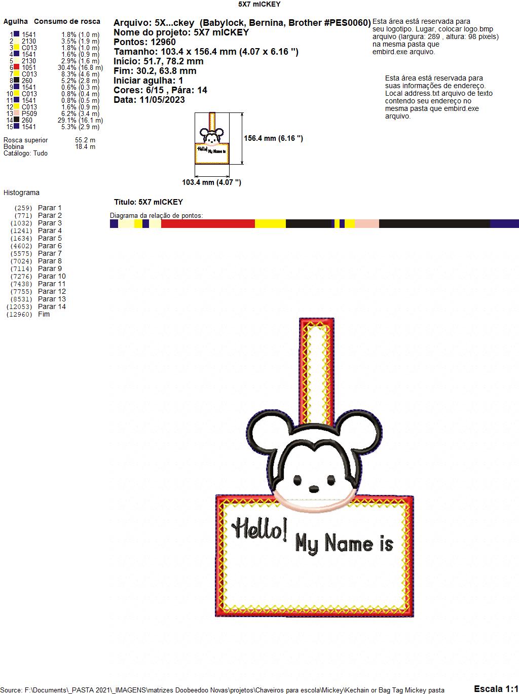 Mickey Keychain/Bag Tag - ITH Project - Machine Embroidery Design