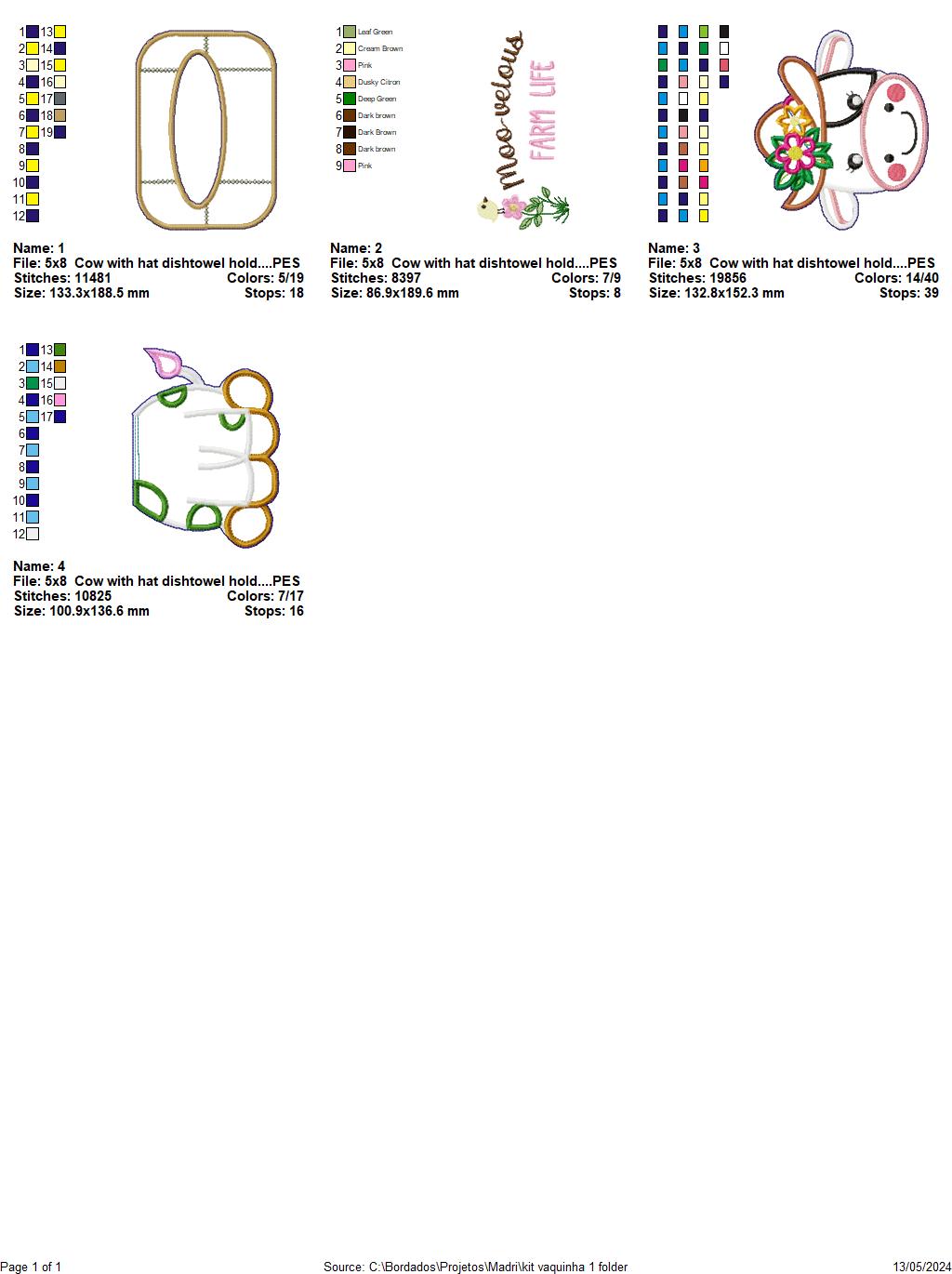 Cow Dish Towel Holder - ITH Project - Machine Embroidery Design