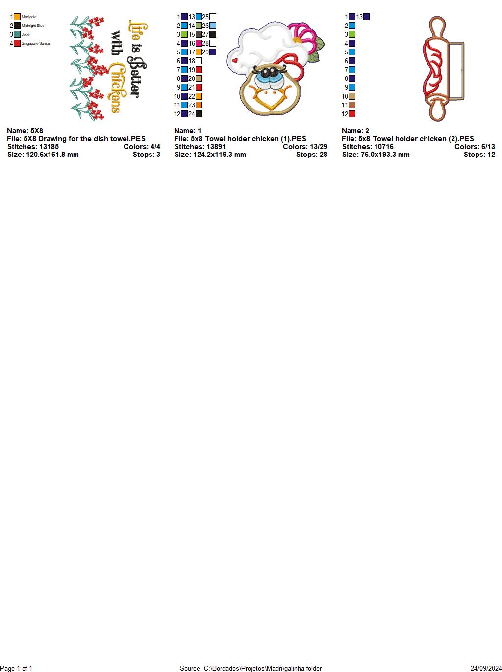 Chicken Dish Towel Holder - ITH Project - Machine Embroidery Design
