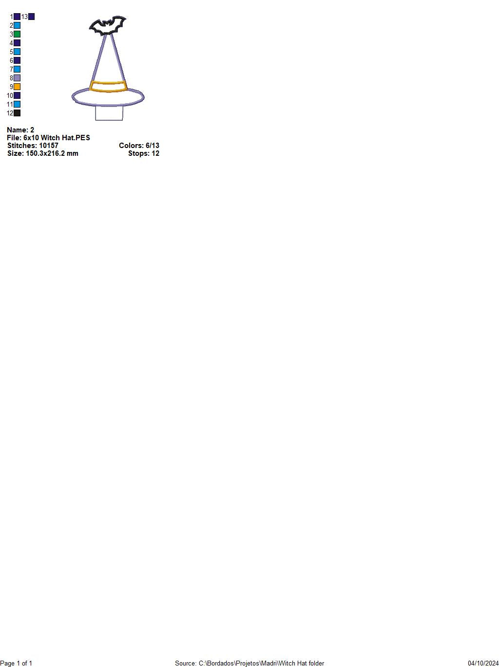 Witch Hat Headband - ITH Project - Machine Embroidery Design