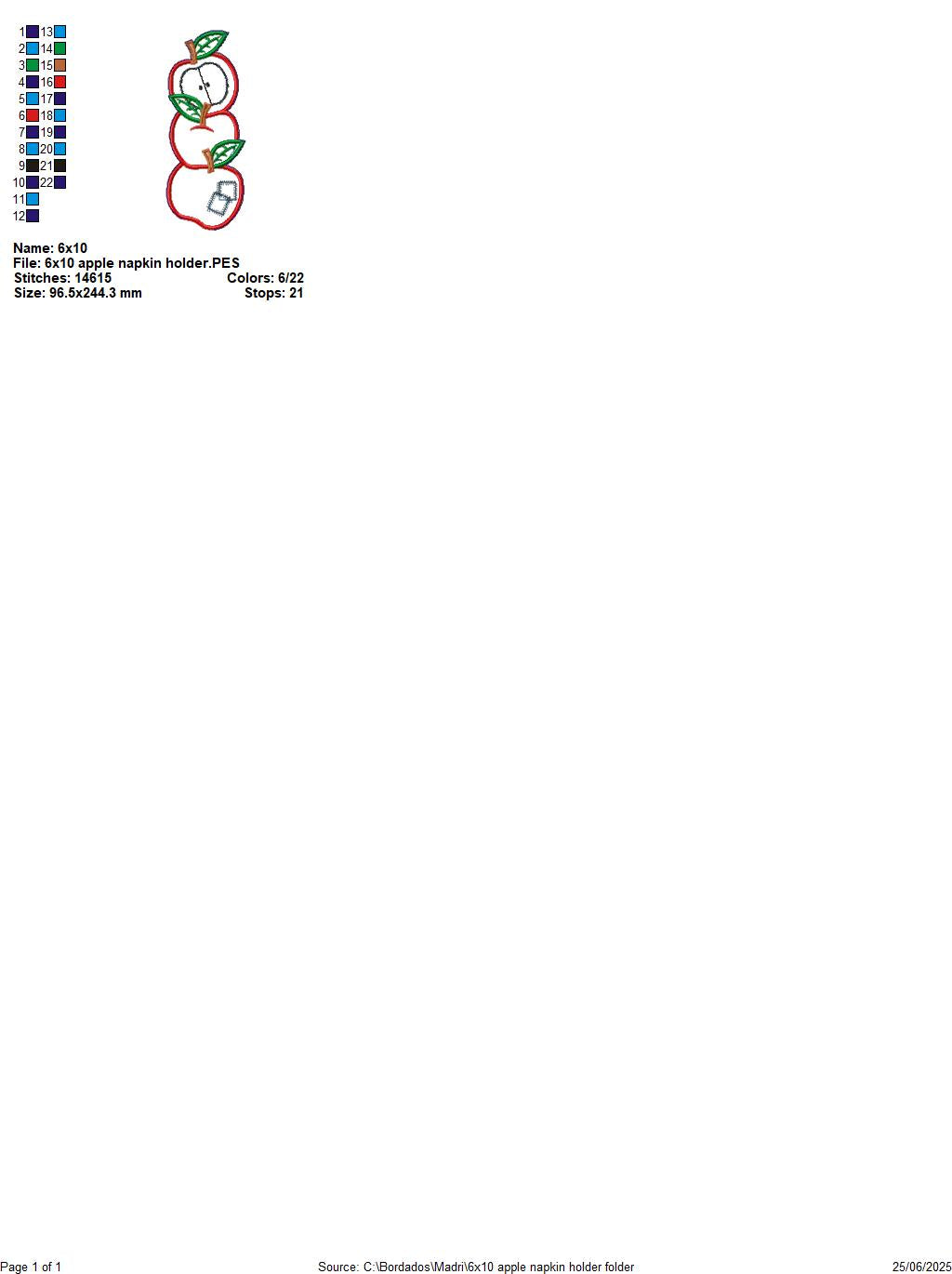 Red Apples Paper Towel Holder Cover - ITH Project - Machine Embroidery Design