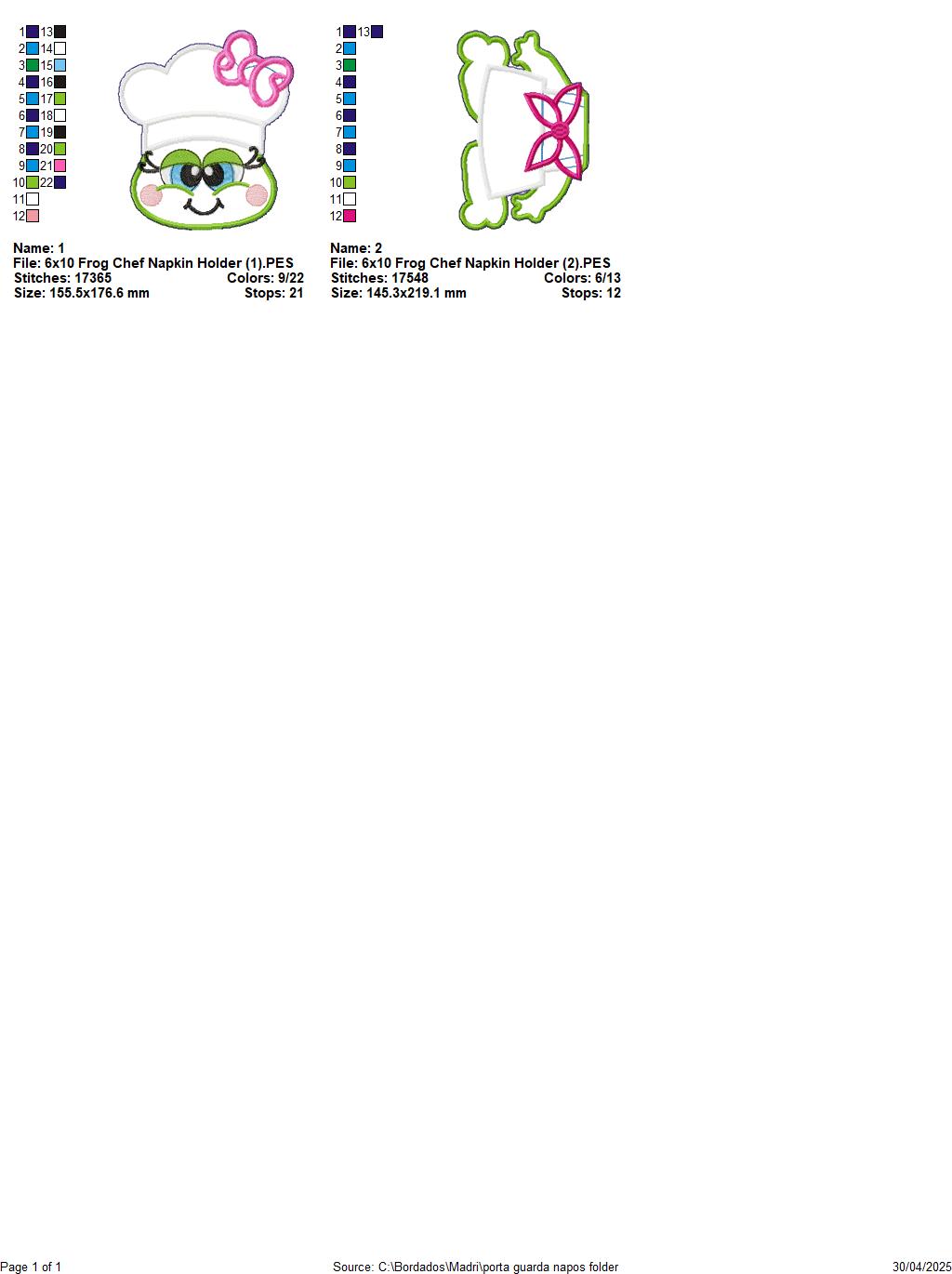 Frog Chef Napkin Holder- ITH Project - Machine Embroidery Design
