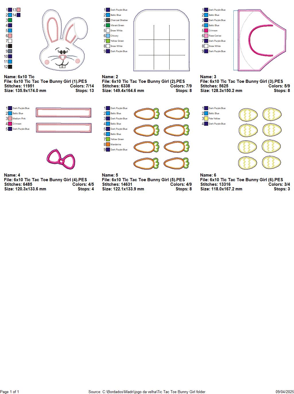 Tic-tac-toe Bunny Girl - ITH Project - Machine Embroidery Design