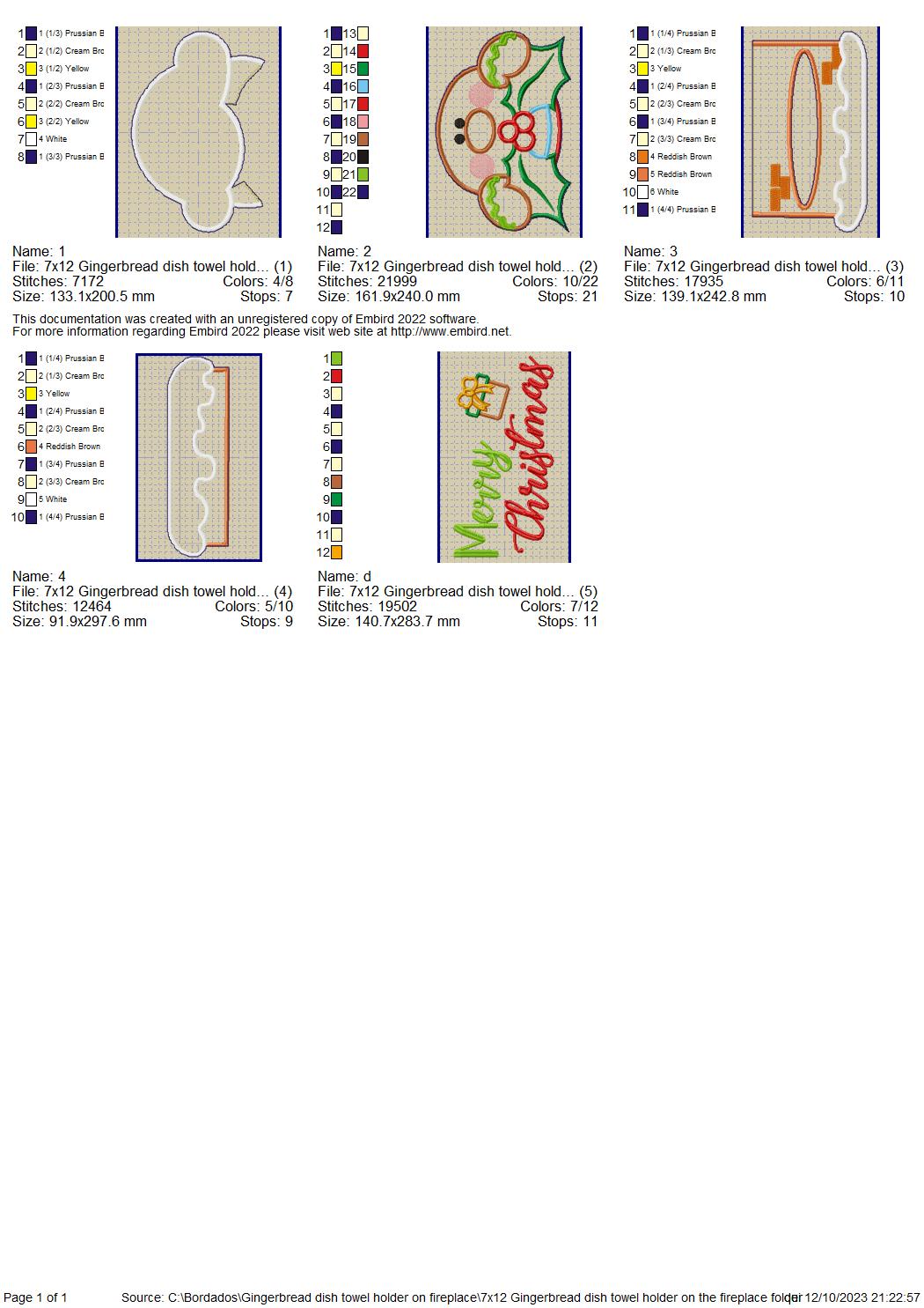 Gingerbread dish towel holder - ITH Project - Machine Embroidery Design