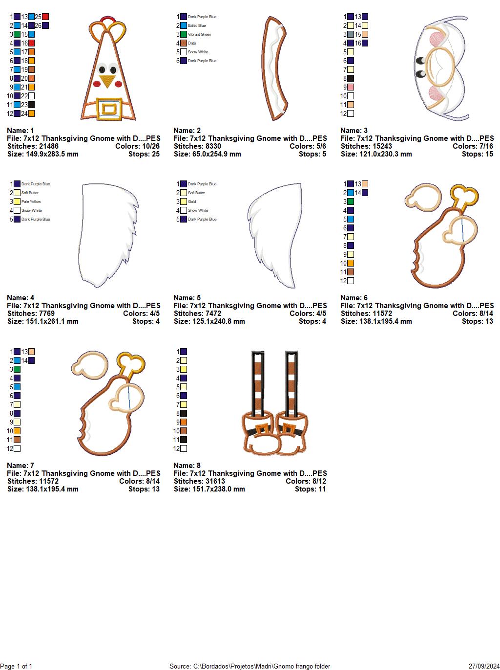 Thanksgiving Gnome with Drumstick - ITH Project - Machine Embroidery Design