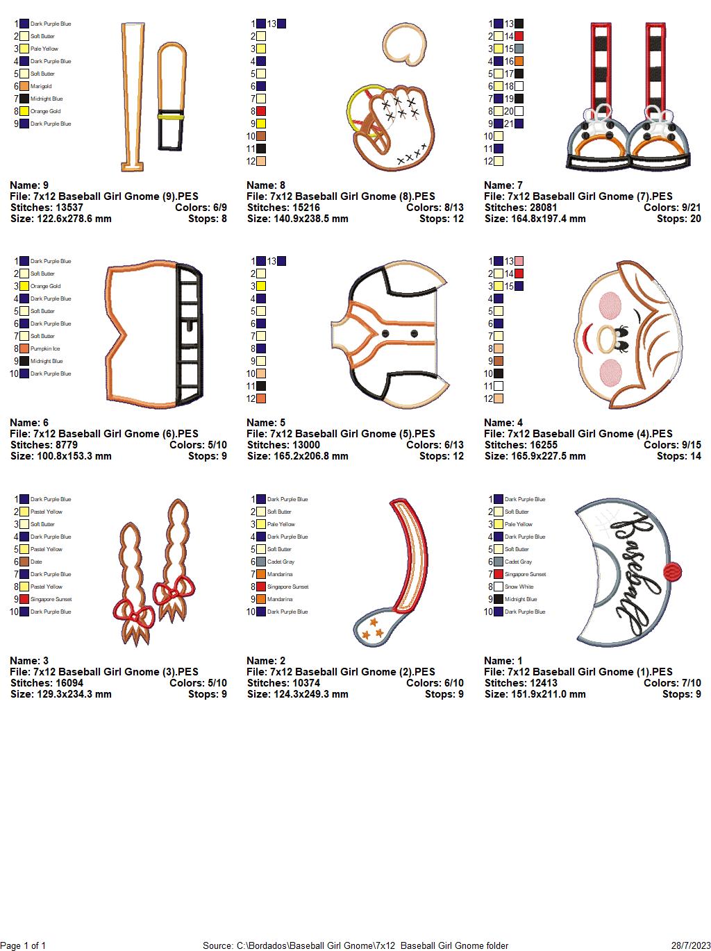 Baseball Gnome Girl - ITH Project - Machine Embroidery Design