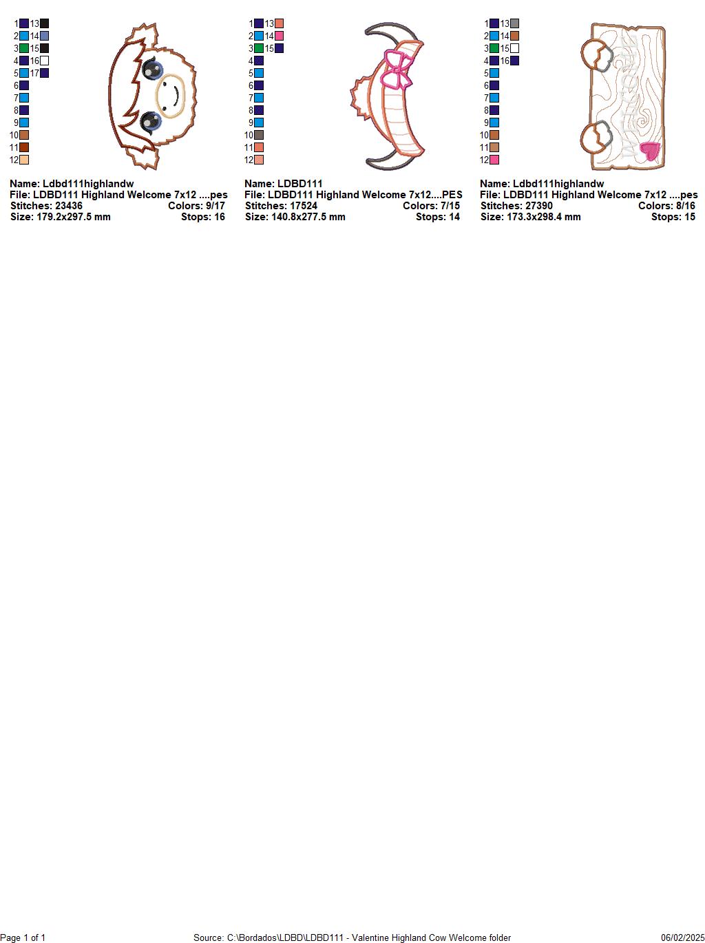 Valentine Highland Cow Welcome Sign - ITH Project - Machine Embroidery Design