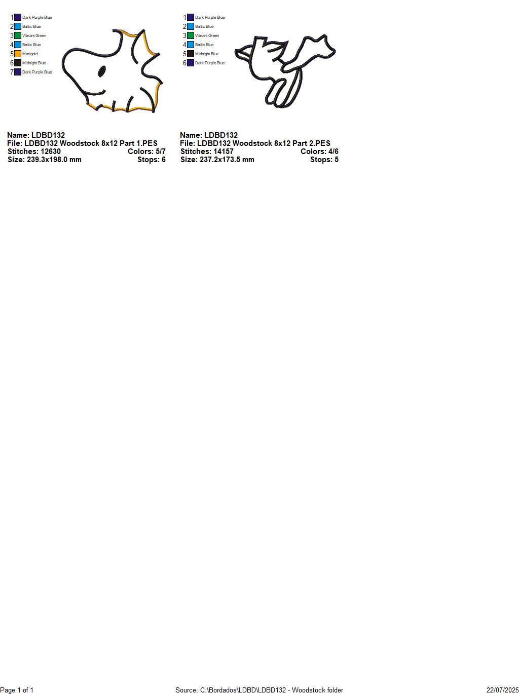 Woodstock Bird – ITH Project – Machine Embroidery Design