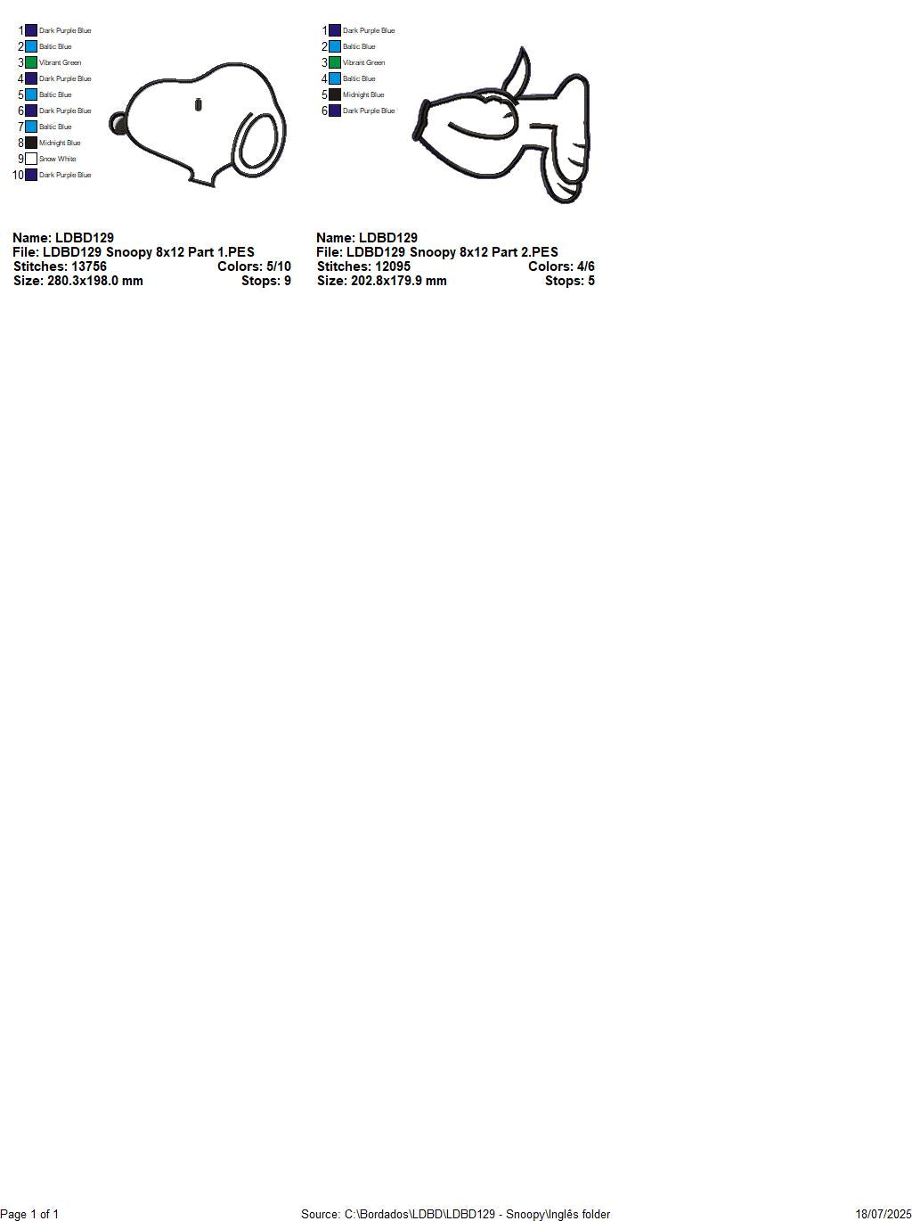 Snoopy – ITH Project – Machine Embroidery Design