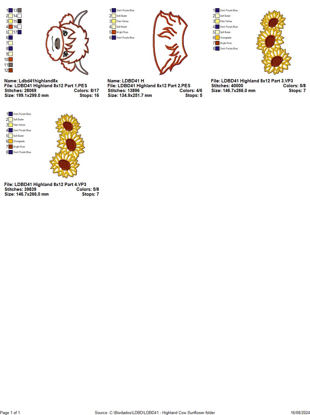 Highland Cow Sunflower Wreath - ITH Project - Machine Embroidery Design