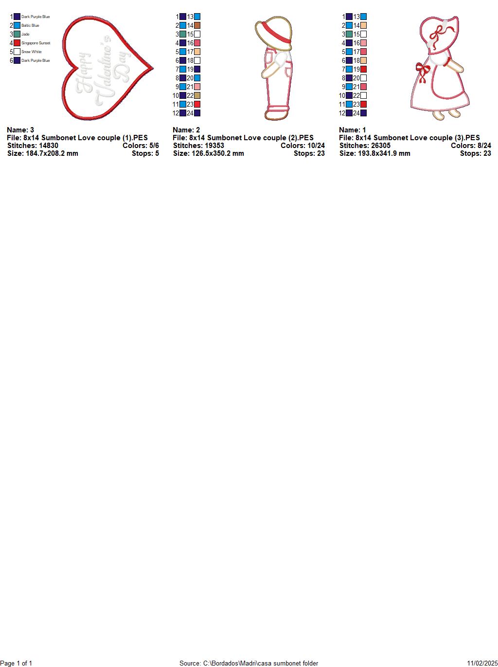 Valentine Sunbonnet Couple - ITH Project - Machine Embroidery Design