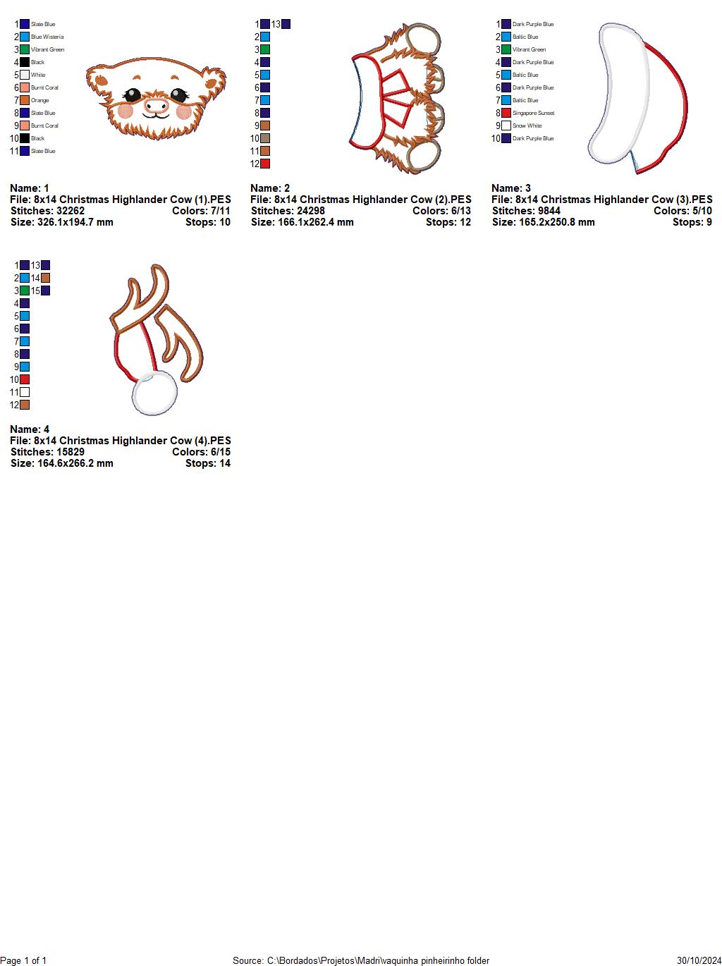 Christmas Highland Cow - ITH Project - Machine Embroidery Design
