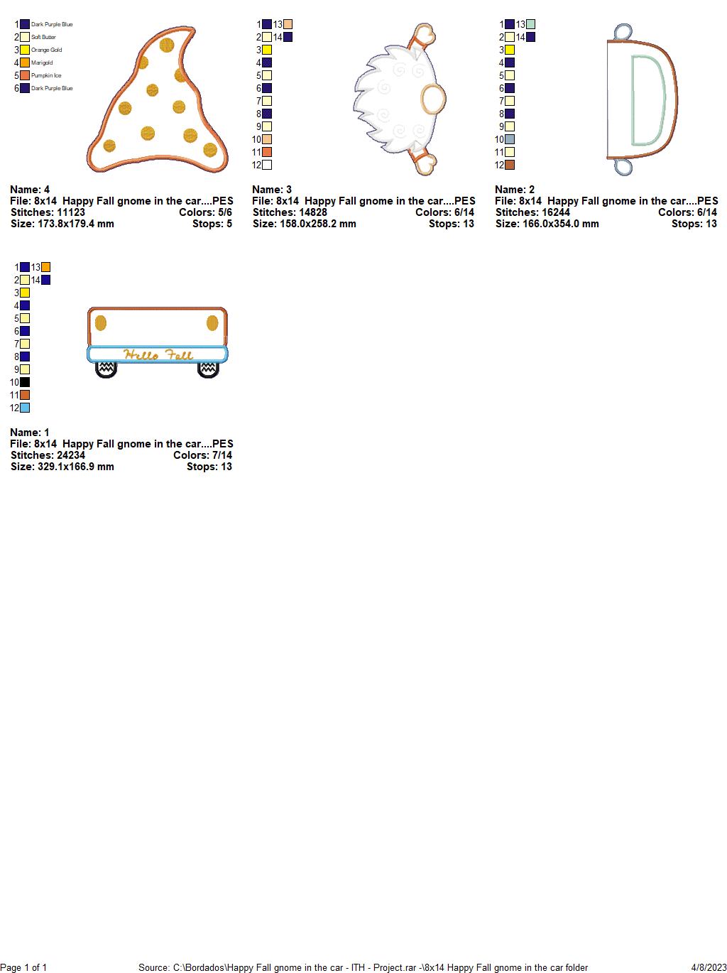 Hello Fall Gnome in the Truck - ITH Project - Machine Embroidery Design