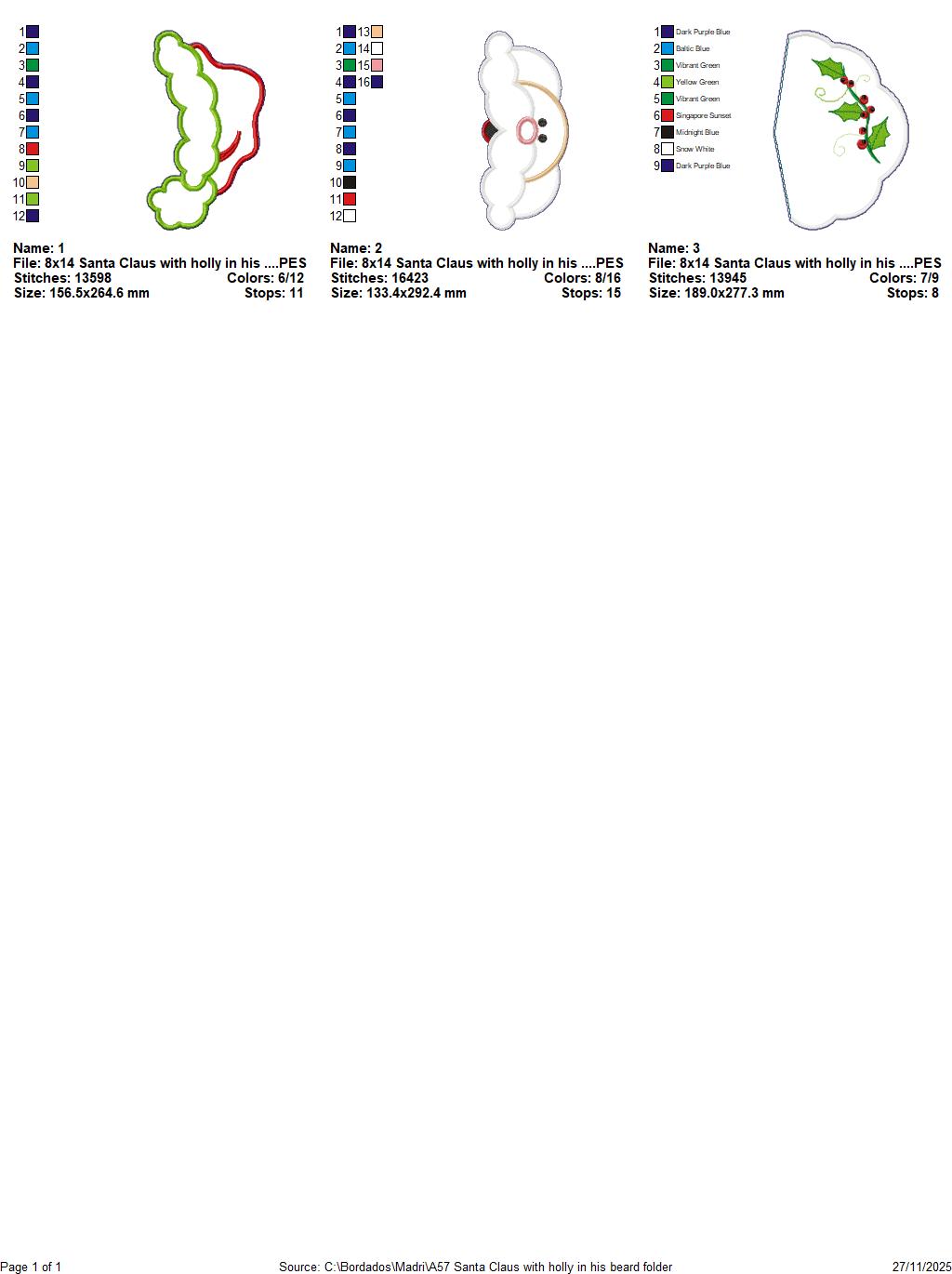 Santa Claus with Holly in his Beard Door Hanger – ITH Project – Machine Embroidery Design