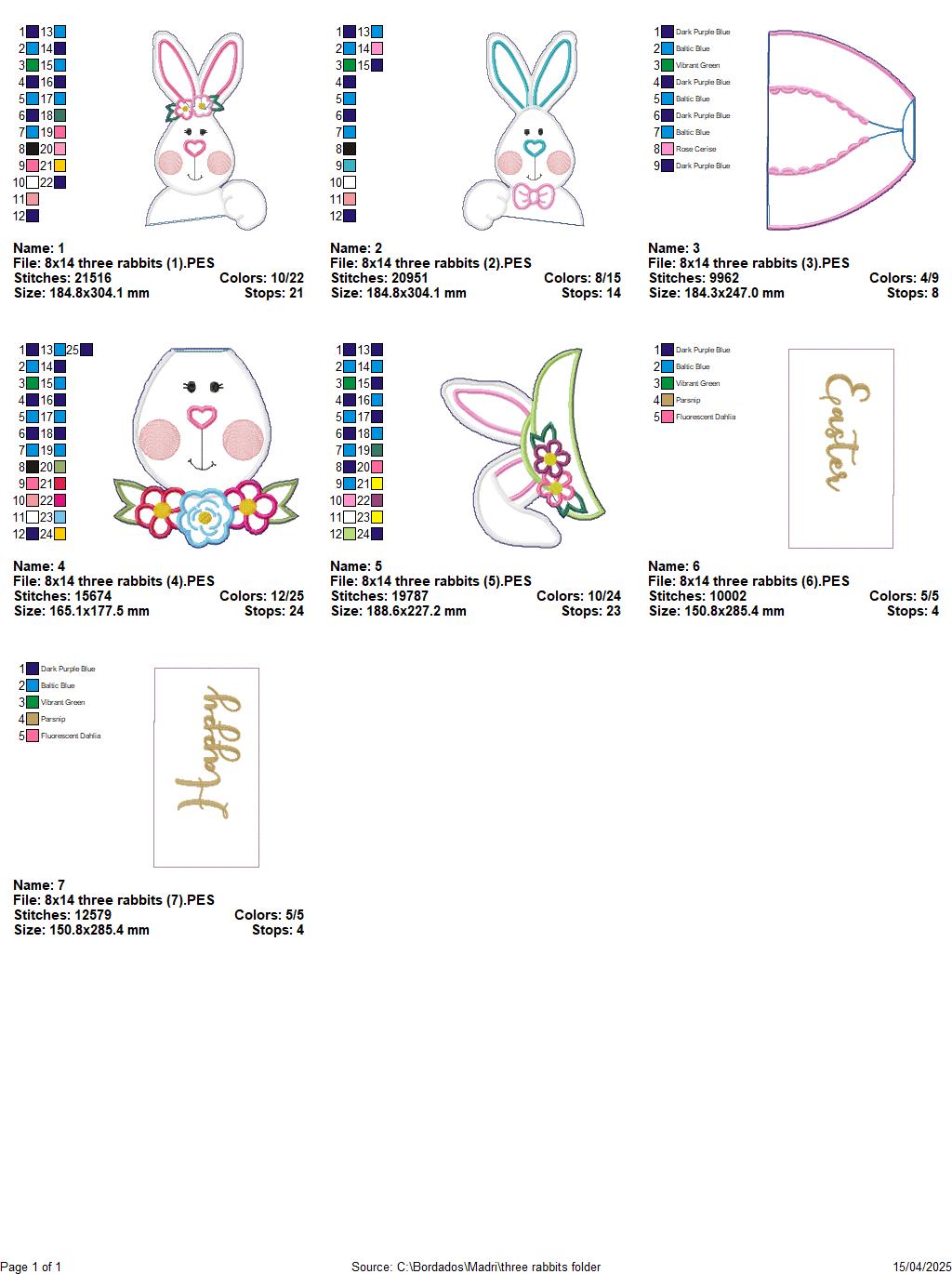 Happy Easter Three Rabbits - ITH Project - Machine Embroidery Design