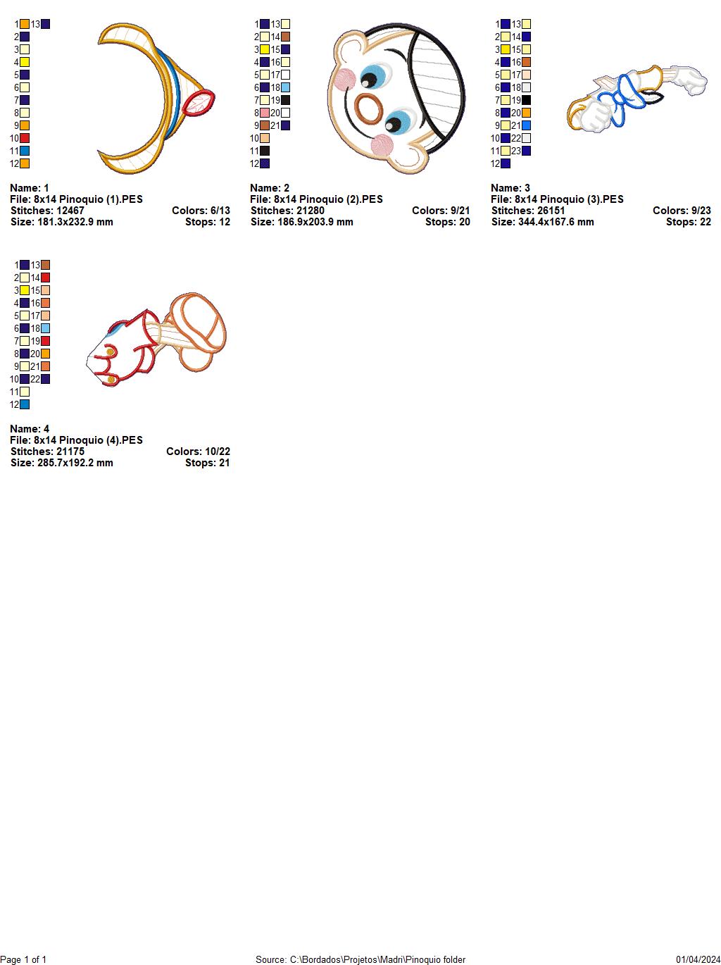 Pinocchio Doll Ornament - ITH Project - Machine Embroidery Design