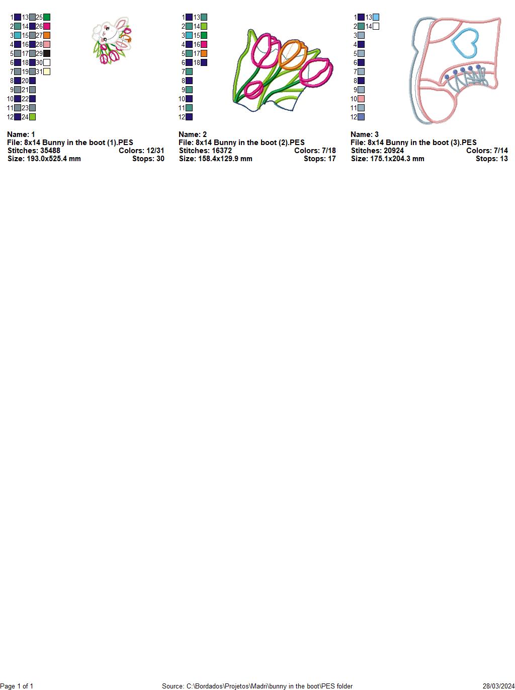 Rabbit in boot with tulips - ITH Project - Machine Embroidery Design