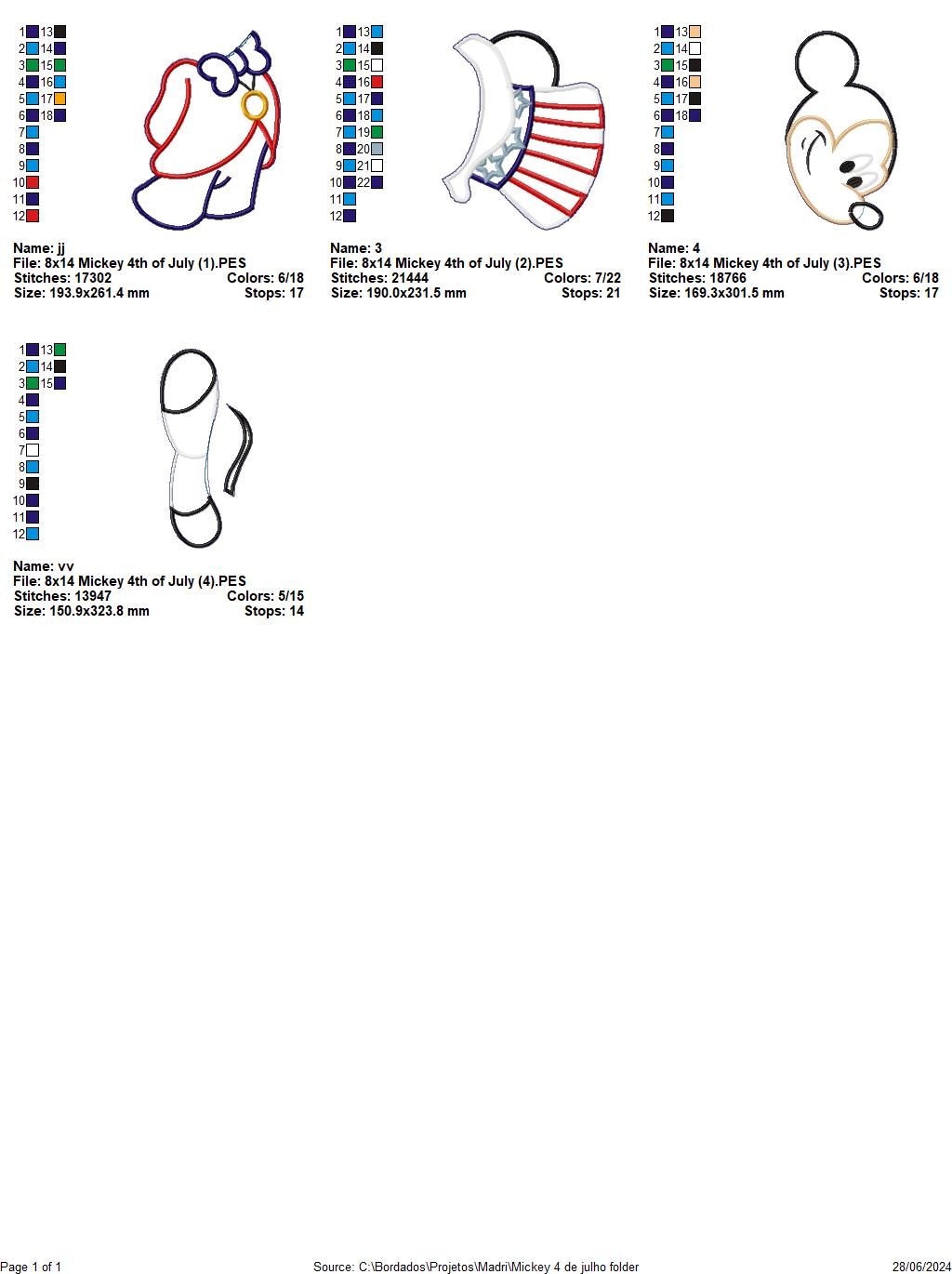 Mickey 4th of July - ITH Project - Machine Embroidery Design