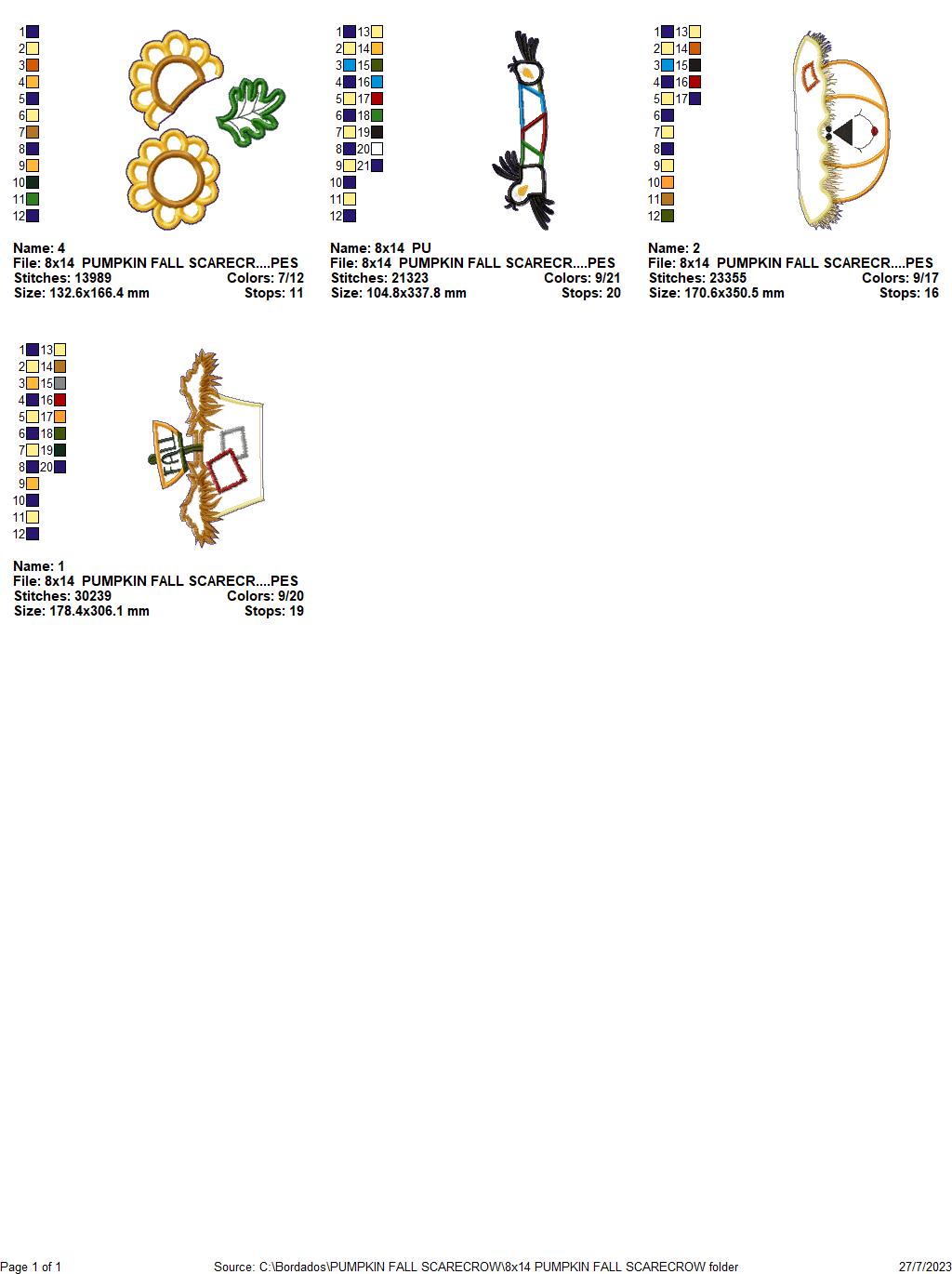 Pumpkin Fall Scarecrow Door Ornament - ITH Project - Machine Embroidery Design