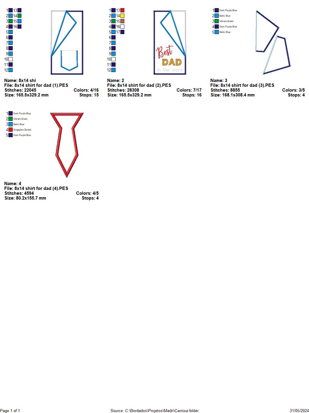 Happy Father's Shirt for dad Ornament - ITH Project - Machine Embroidery Design