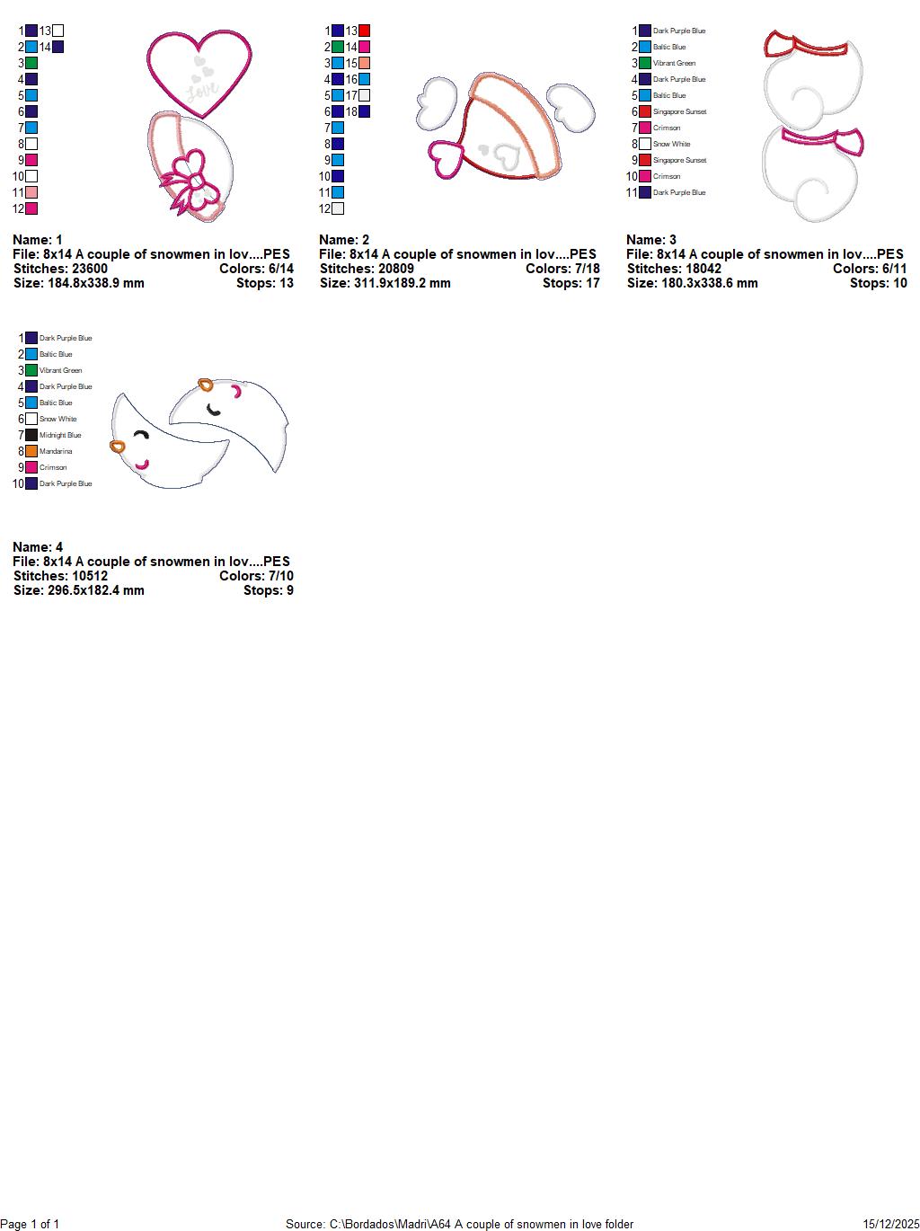 Valentines Snowman Couple Door Ornament - ITH Project - Machine Embroidery Design