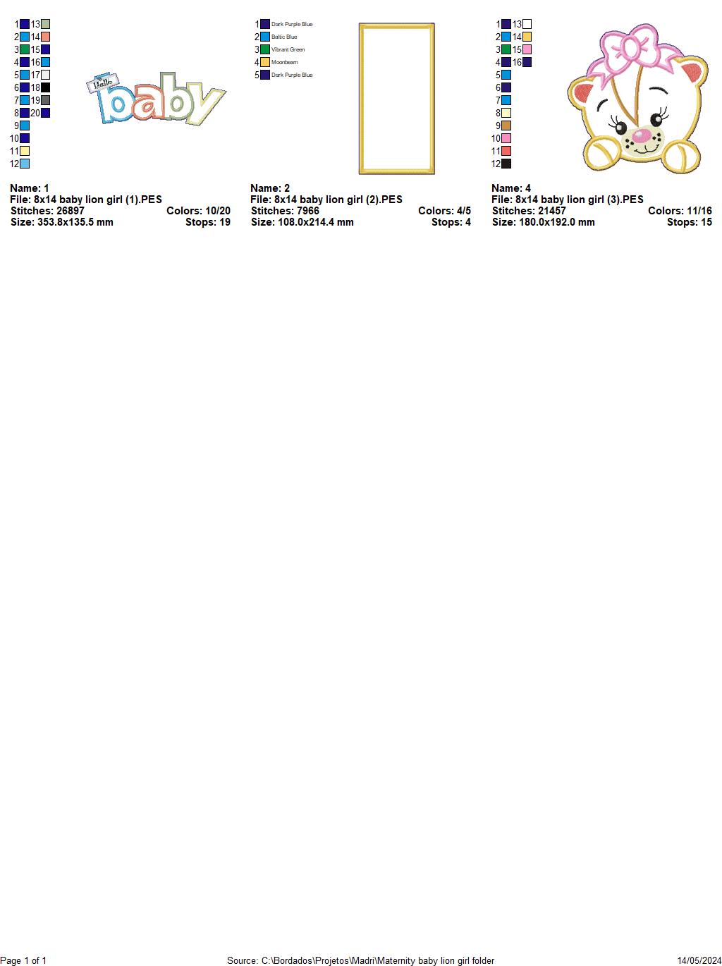 Nursery Baby Lion Girl - ITH Project - Machine Embroidery Design