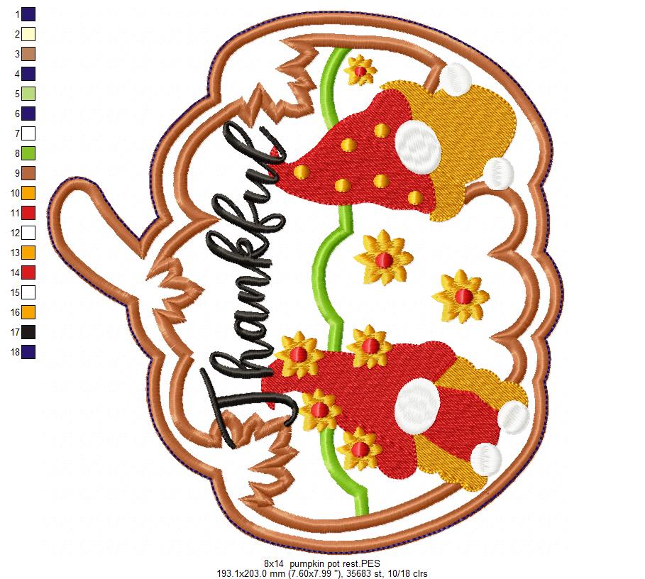 Pumpkin Pot Rest - ITH Project - Machine Embroidery Design