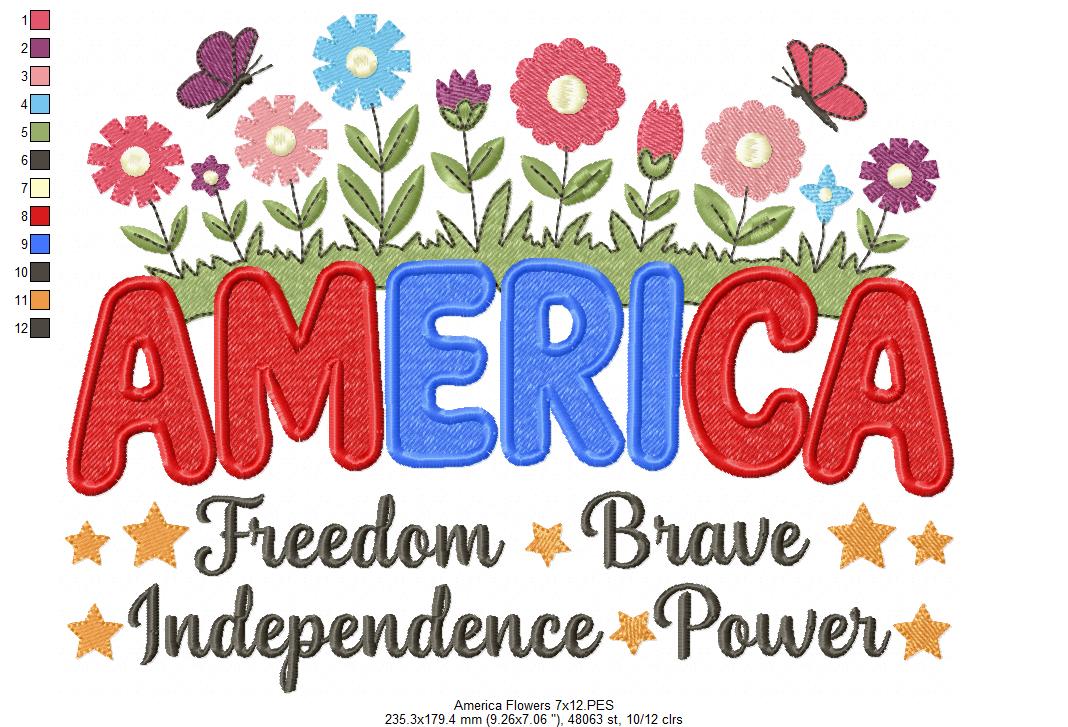 🌸 America in Bloom 🌼 – Fill Stitch – Machine Embroidery Design