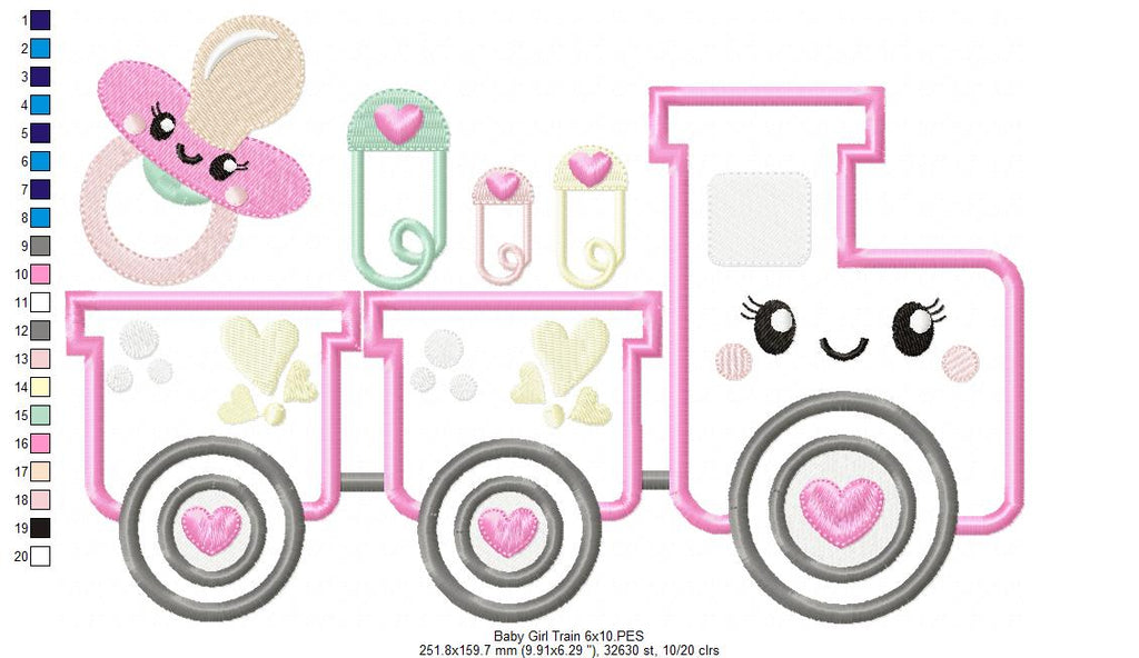 Baby Boy and Girl Train - Applique - Set of 2 Designs - Machine Embroidery Design