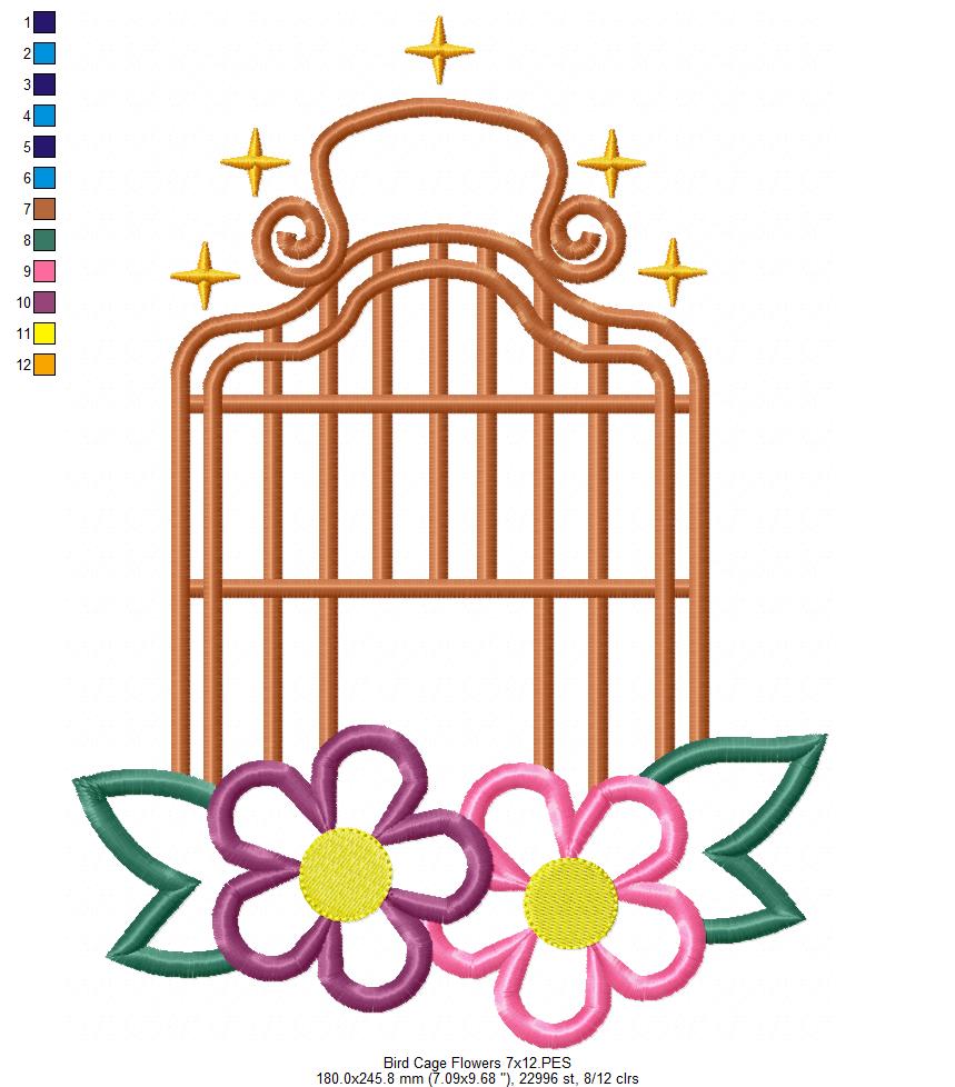 Bird Cage and Flowers - Applique