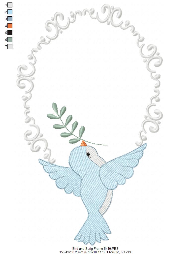 Bird and Sprig Frame - Fill Stitch - Machine Embroidery Design