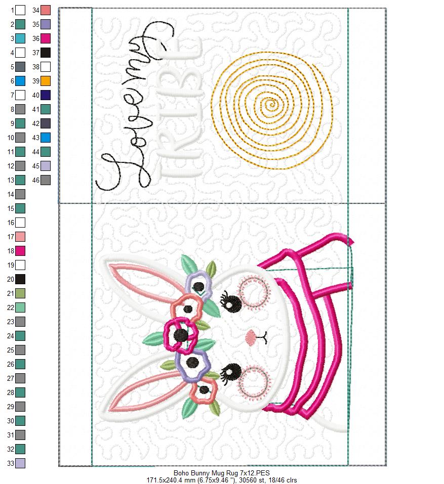 Boho Bunny Mug Rug - ITH Project - Machine Embroidery Design