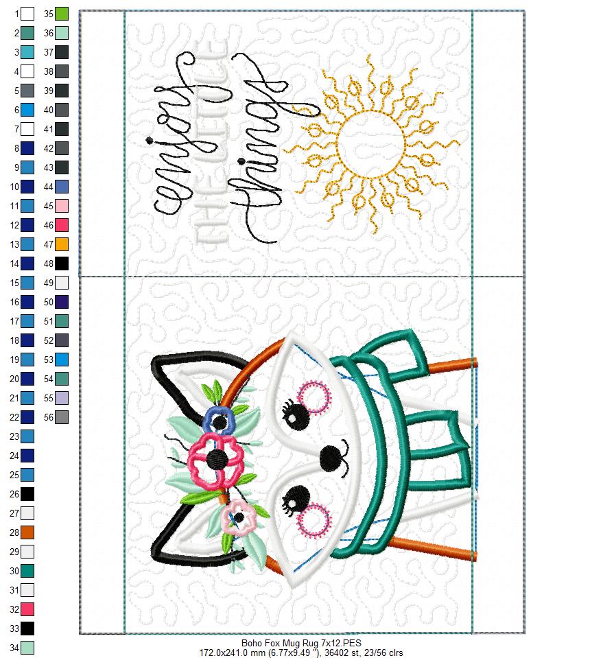 Boho Fox Mug Rug - ITH Project - Machine Embroidery Design