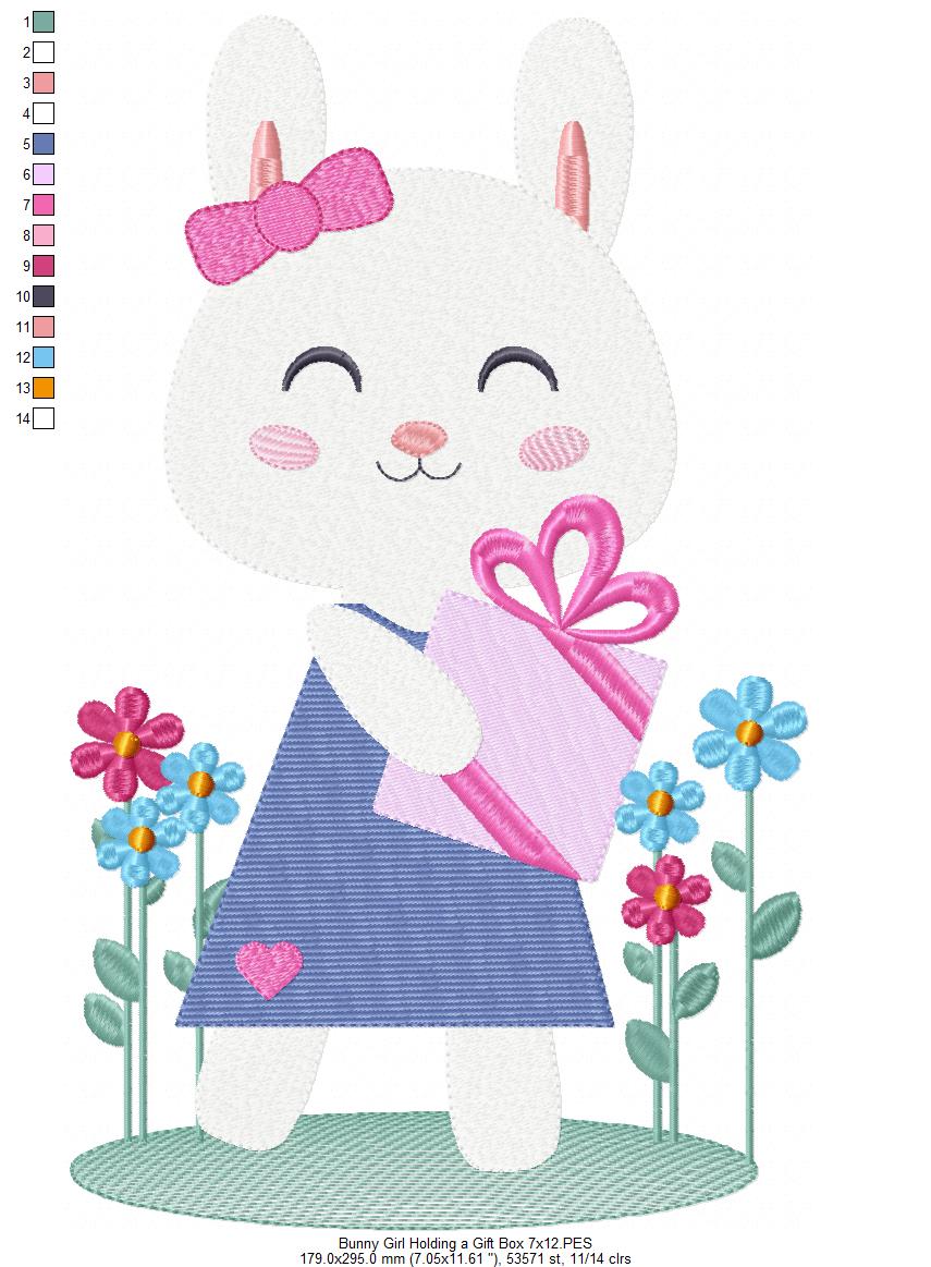 Bunny Girl Holding a Gift - Fill Stitch