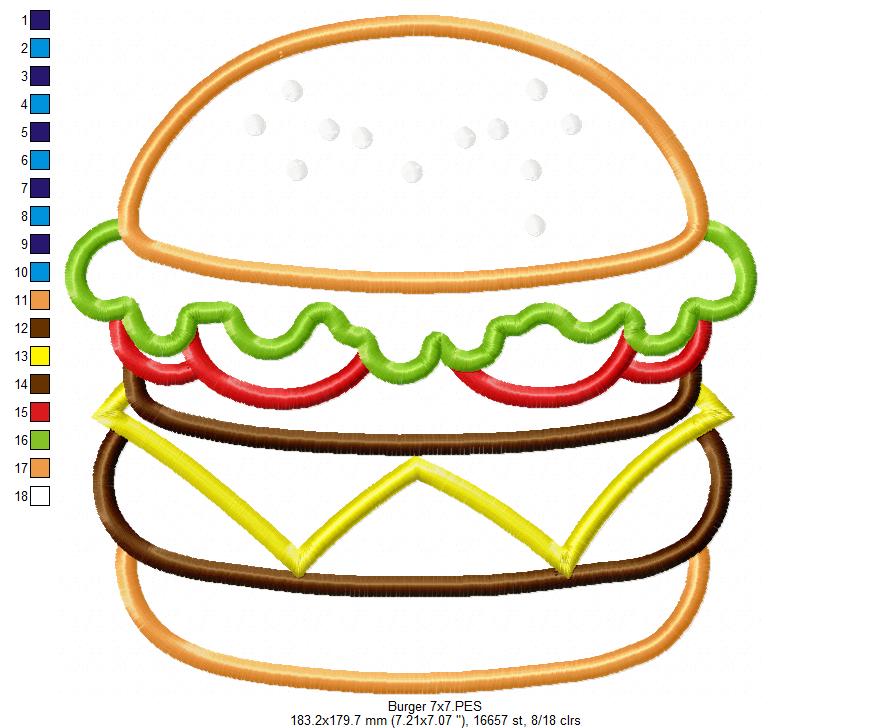 Burger Sandwich - Applique - Machine Embroidery Design