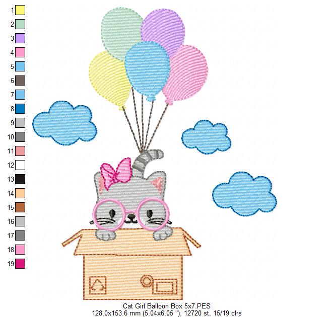 Cat Girl Flying in a Box - Fill Stitch Embroidery