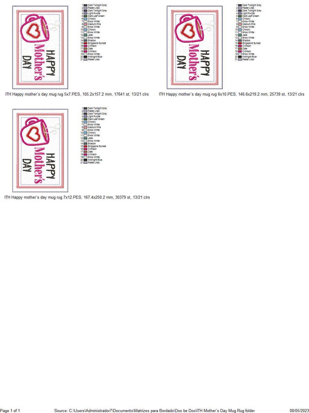 Happy Mother´s Day Mug Rug - ITH Project - Machine Embroidery Design