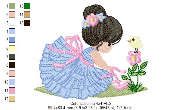 Cute Ballerina - Fill Stitch - Machine Embroidery Design