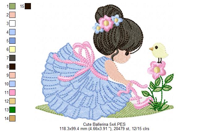 Cute Ballerina - Fill Stitch - Machine Embroidery Design