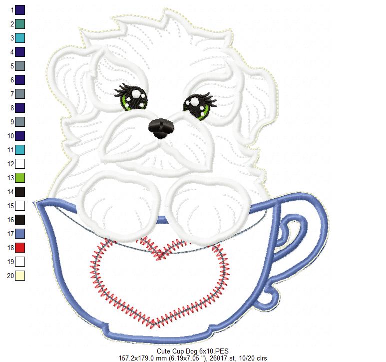 Dog in the cup Vase Ornament - ITH Project - Machine Embroidery Design