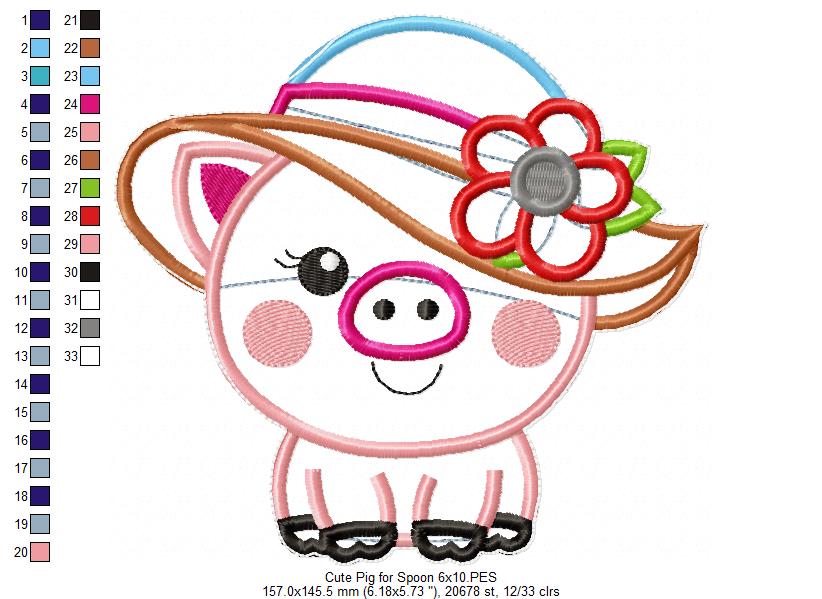 Baby Pig Apply for Spoon - ITH Project - Machine Embroidery Design