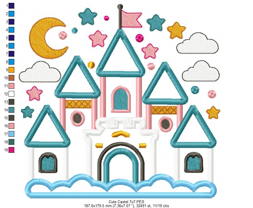 Princess Castle - Applique - Machine Embroidery Design
