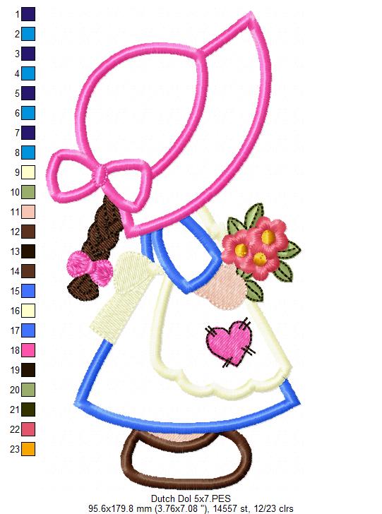 Little Dutch Flower Girl - Applique - Machine Embroidery Design