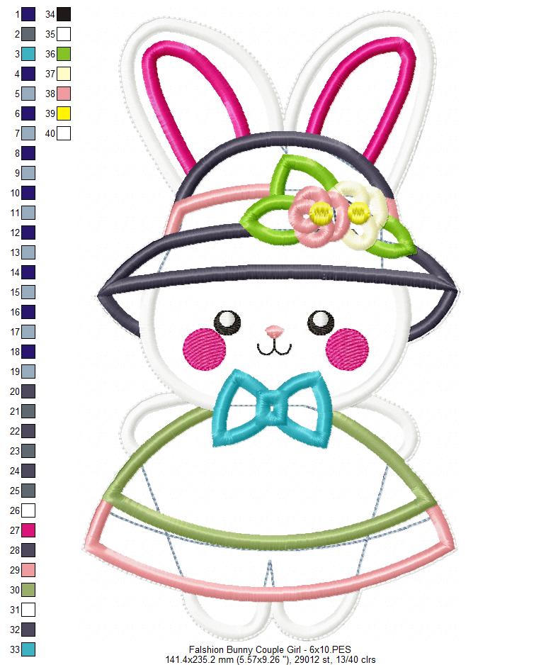 Fashion Bunnies Set of 2 designs - ITH Project - Machine Embroidery Design