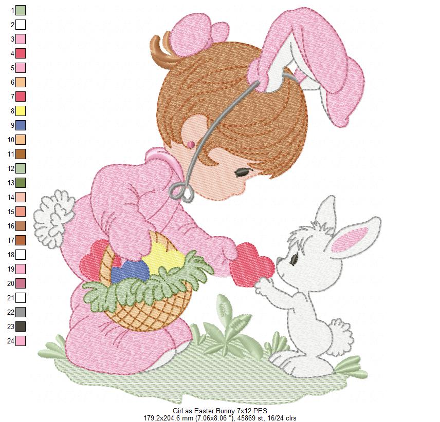 Little Girl as Easter Bunny - Fill Stitch - Machine Embroidery Design