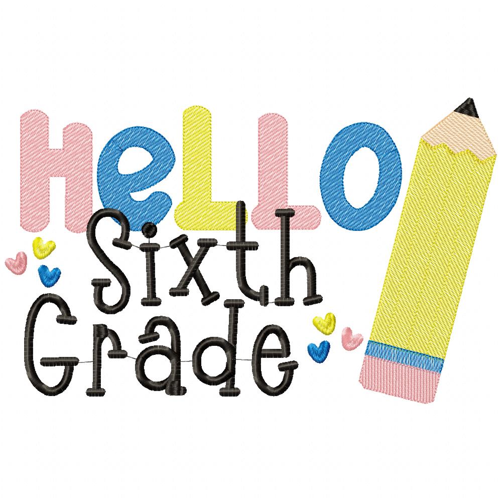 Hello Pre-K to 6th Grade Pencil - Rippled Stitch - Set of 9 designs