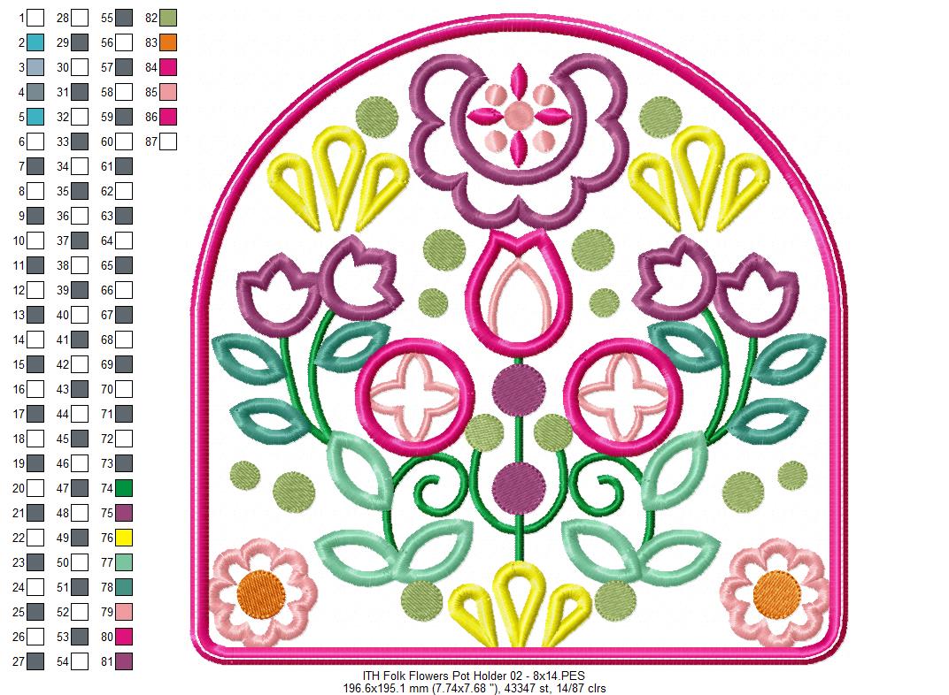 Folk Flowers Hot Pot Rest - ITH Project - Machine Embroidery Design