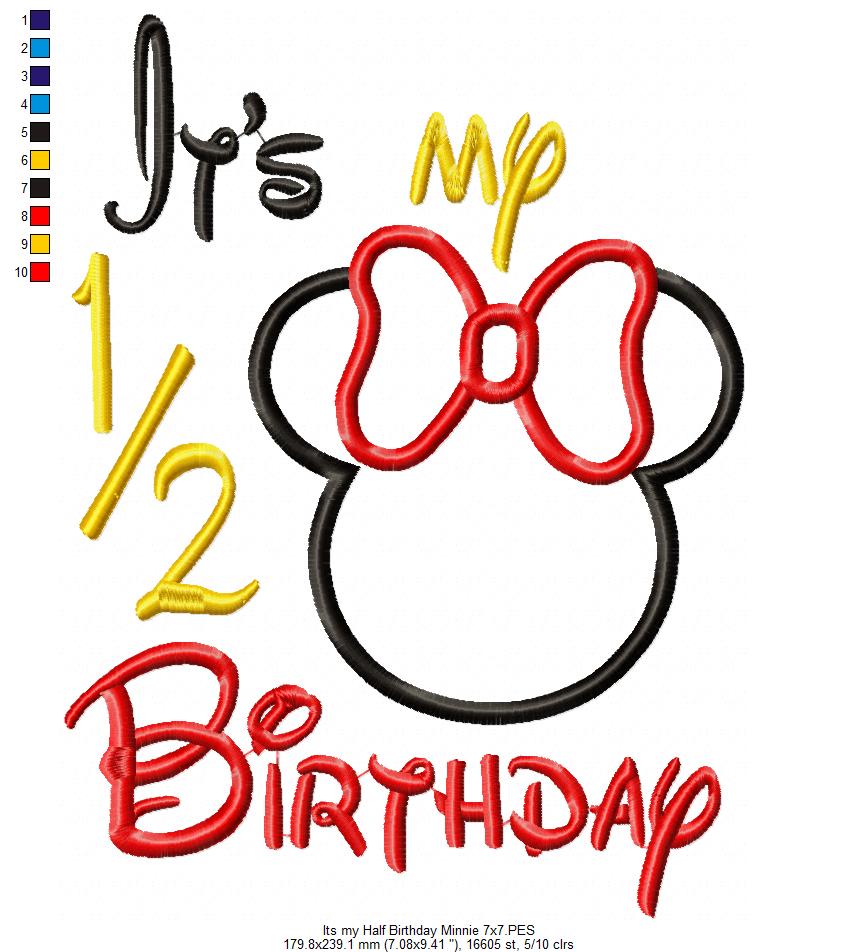 Mouse Ears Boy and Girl It's my 1/2 Birthday - Applique Embroidery